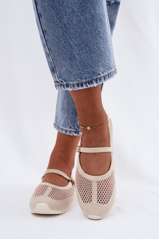 Mesh ballerina's met bandjes in zand Chicca
