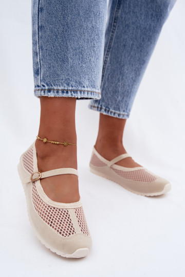 Mesh ballerina's met bandjes in zand Chicca 2