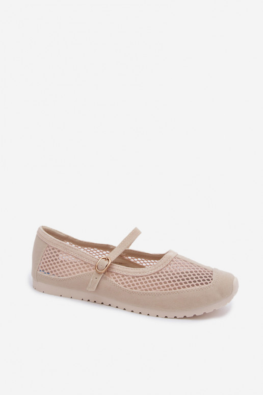 Mesh ballerina's met bandjes in zand Chicca