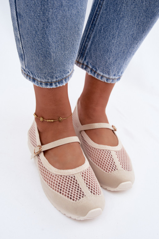Mesh ballerina's met bandjes in zand Chicca