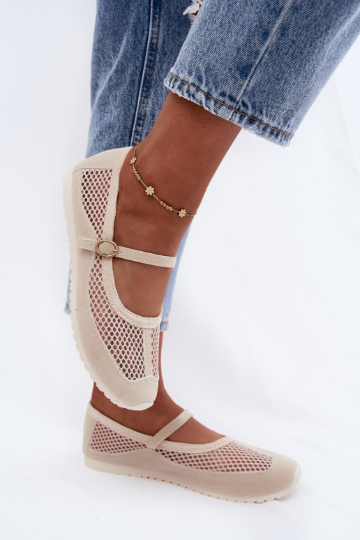 Mesh ballerina's met bandjes in zand Chicca