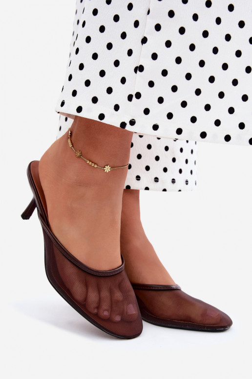Mesh slippers met dunne hakken CzekoladoĮe Calmio