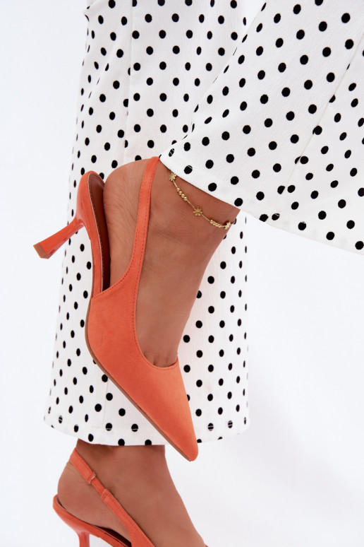 Damesandalen met dunne hakken van faux suede in oranje Saria