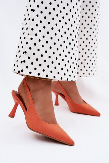 Damesandalen met dunne hakken van faux suede in oranje Saria 2
