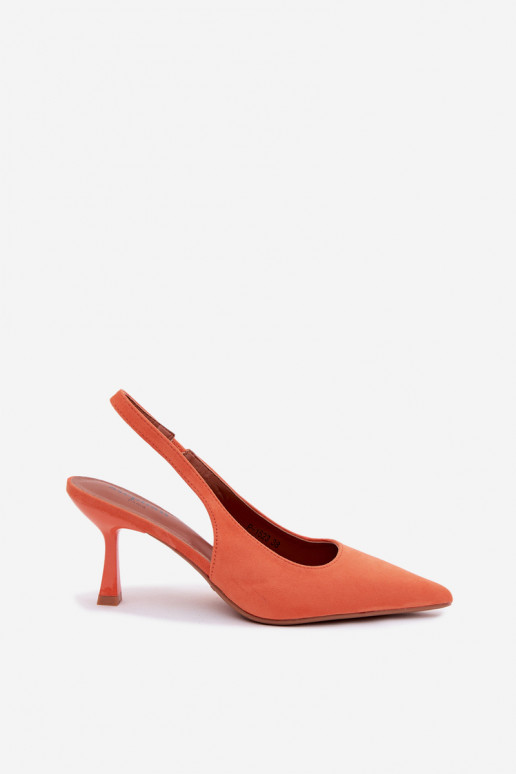 Damesandalen met dunne hakken van faux suede in oranje Saria