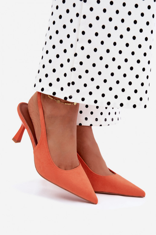 Damesandalen met dunne hakken van faux suede in oranje Saria