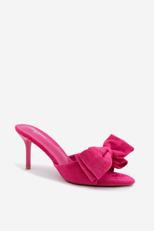 Dameslippers met dunne hakken en strikjes van faux suede in roze Tai turignolia