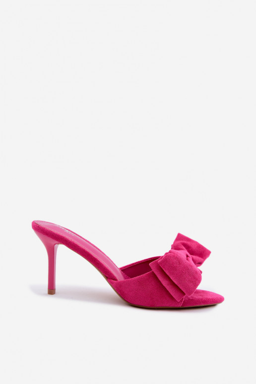 Dameslippers met dunne hakken en strikjes van faux suede in roze Tai turignolia