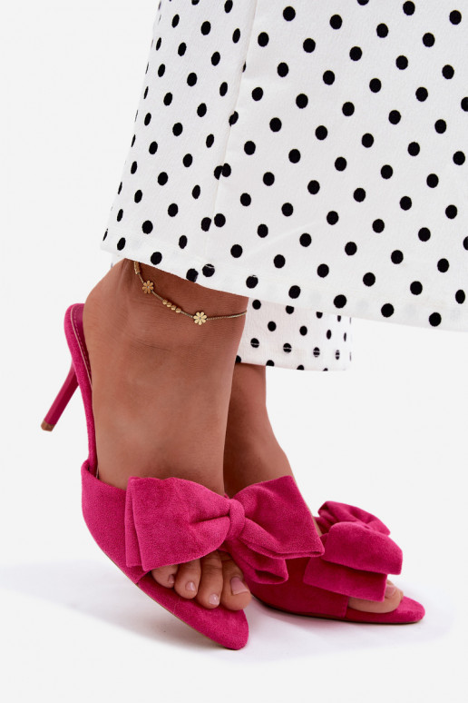 Dameslippers met dunne hakken en strikjes van faux suede in roze Tai turignolia