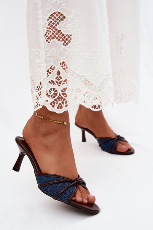 Dames slippers met dunne hakken in denim stof Orchidia