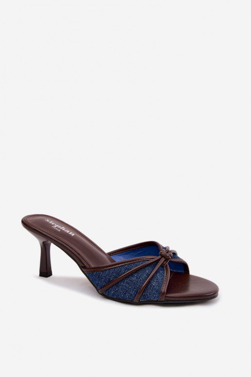 Dames slippers met dunne hakken in denim stof Orchidia