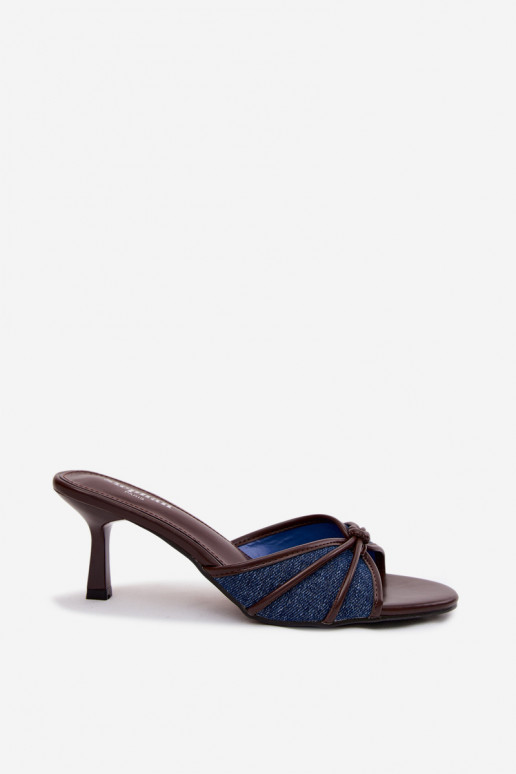 Dames slippers met dunne hakken in denim stof Orchidia