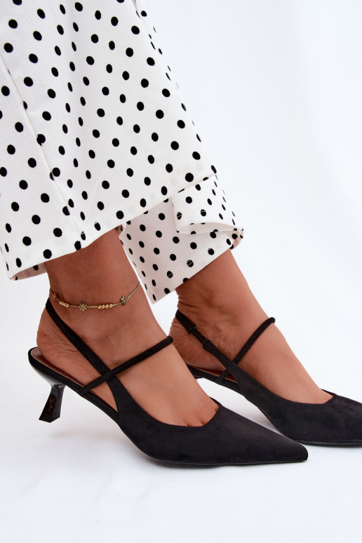 Dames sandalen met hakken in zwarte faux suede Tai turirshia