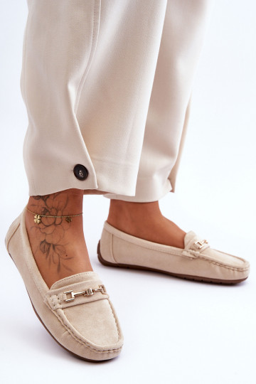 Klassieke zandkleurige dames suède mocassins Corinell