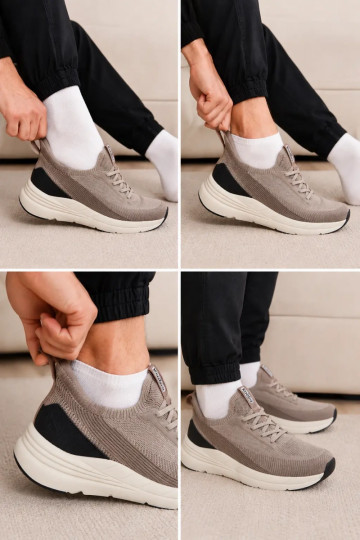 Heren instap sportschoenen met platform Kobbo 102421 zandkleur