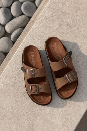 Heren leren slippers met gespen D.Franklin DFSH407017 bruin