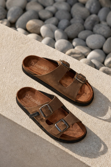 Heren leren slippers met gespen D.Franklin DFSH407017 bruin 2