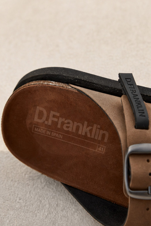 Heren leren slippers met gespen D.Franklin DFSH407017 bruin