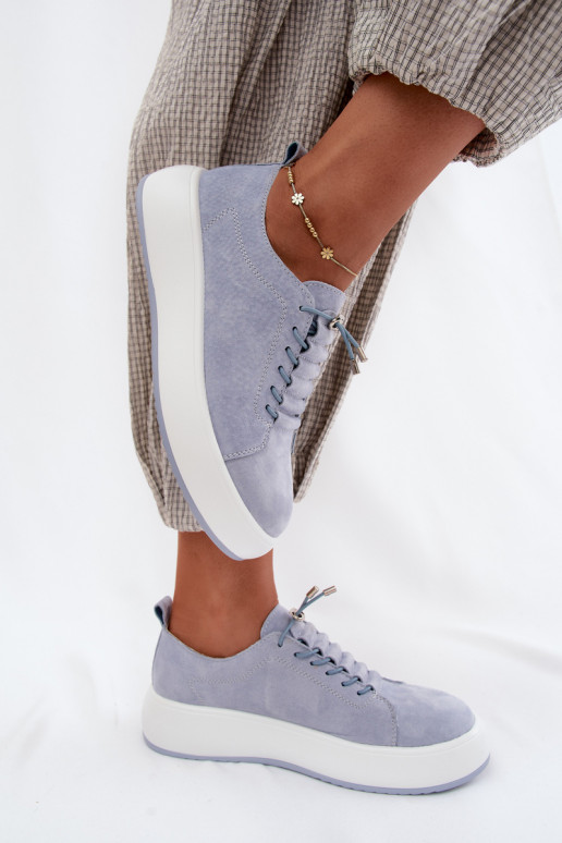 Blauwe platformsneakers van faux suede Blushy