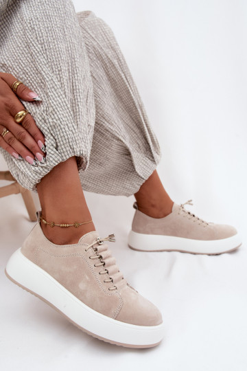 Beige platformsneakers van faux suede Blushy