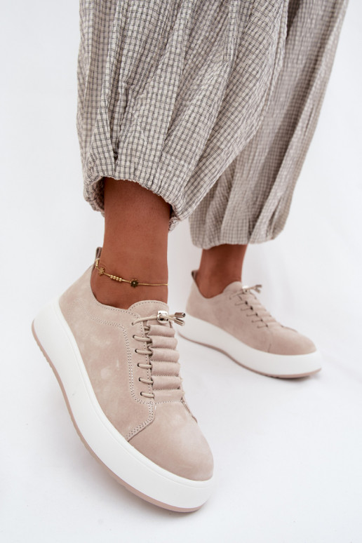 Beige platformsneakers van faux suede Blushy