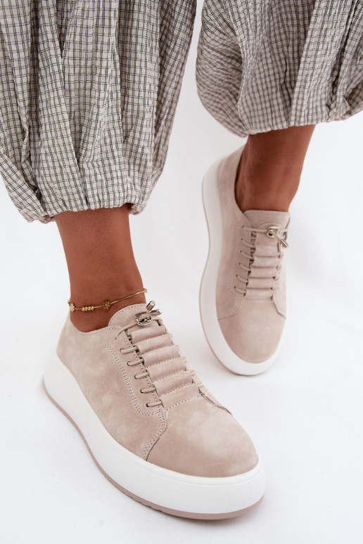 Beige platformsneakers van faux suede Blushy