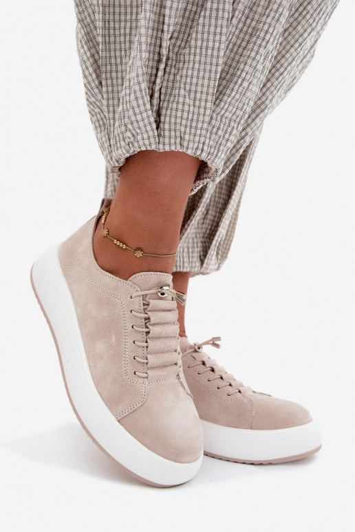 Beige platformsneakers van faux suede Blushy