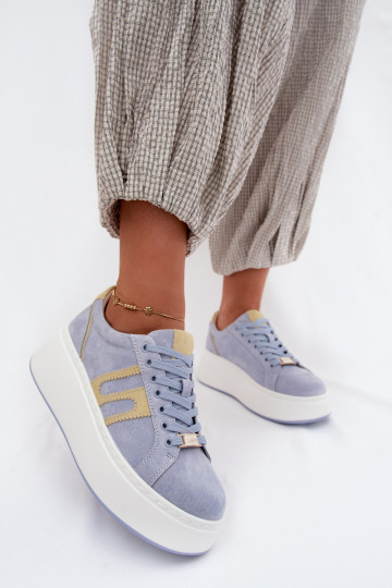 Sneakers model schoenen Dames met platform natuurlijk suèdeoIna blauIn Salima