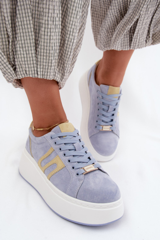 Sneakers model schoenen Dames met platform natuurlijk suèdeoIna blauIn Salima