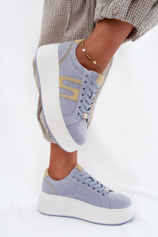 Sneakers model schoenen Dames met platform natuurlijk suèdeoIna blauIn Salima