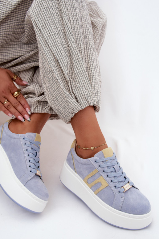 Sneakers model schoenen Dames met platform natuurlijk suèdeoIna blauIn Salima