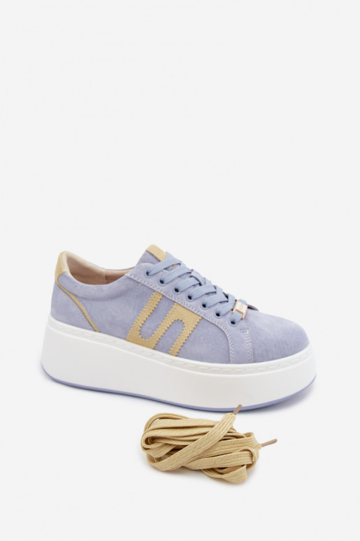 Sneakers model schoenen Dames met platform natuurlijk suèdeoIna blauIn Salima