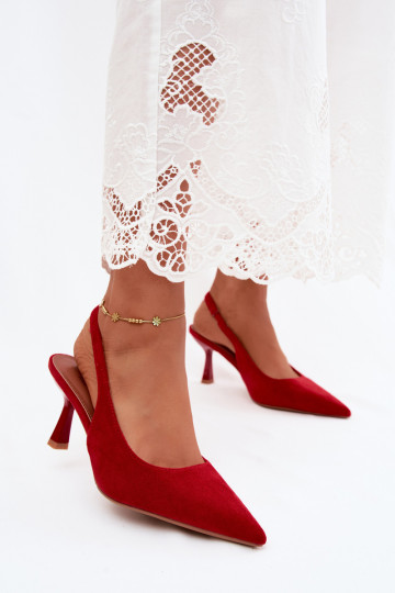 Dames sandalen met dunne hakken in rode faux suede Saria