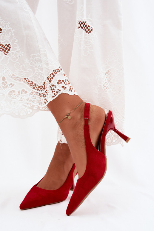 Dames sandalen met dunne hakken in rode faux suede Saria
