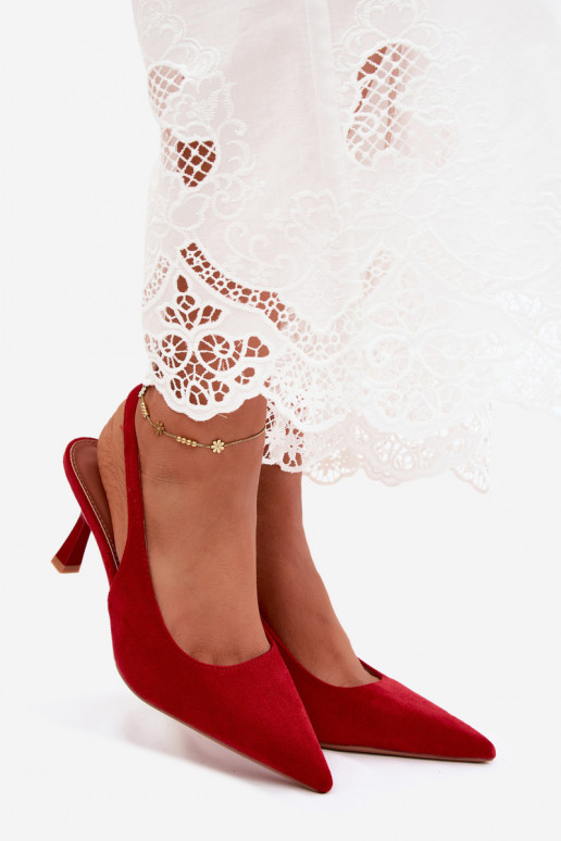 Dames sandalen met dunne hakken in rode faux suede Saria