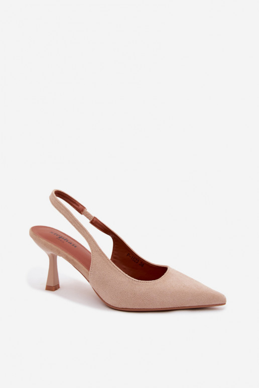 Dames sandalen met dunne hakkenImitacji van suèdeu beige Saria