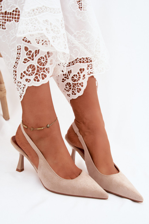 Dames sandalen met dunne hakkenImitacji van suèdeu beige Saria