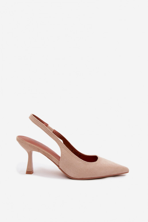 Dames sandalen met dunne hakkenImitacji van suèdeu beige Saria