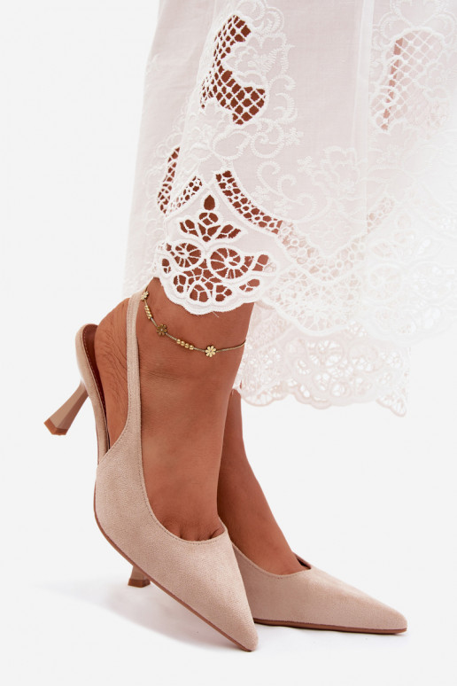 Dames sandalen met dunne hakkenImitacji van suèdeu beige Saria
