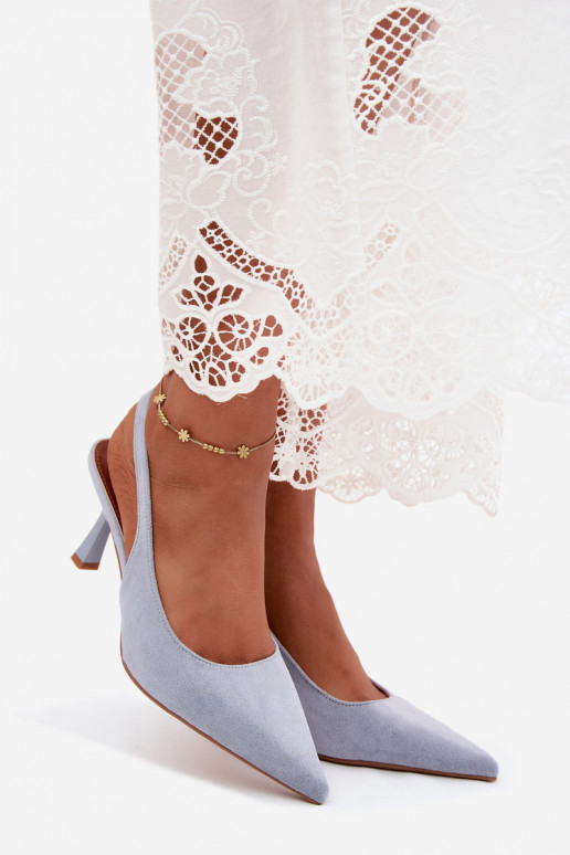 Dames sandalen met dunne hakken in blauwe faux suede Saria