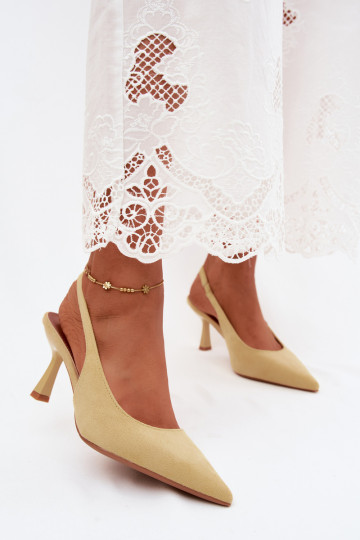 Gele damesandalen met dunne hakken van faux suede Saria 2