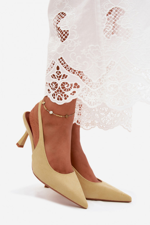Gele damesandalen met dunne hakken van faux suede Saria