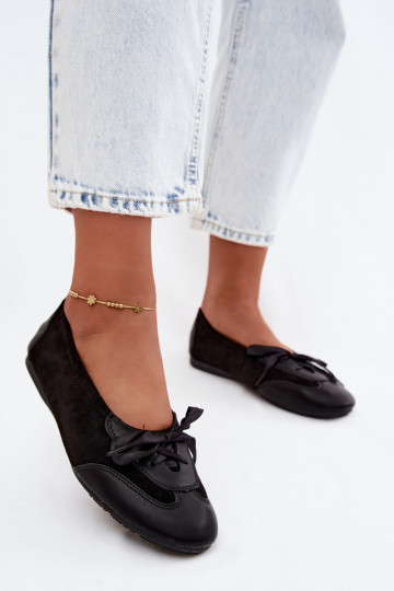 Zwarte sportieve ballerina's met stijlvolle details Peonia