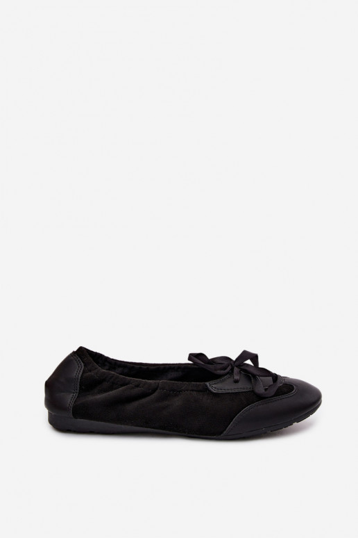 Zwarte sportieve ballerina's met stijlvolle details Peonia