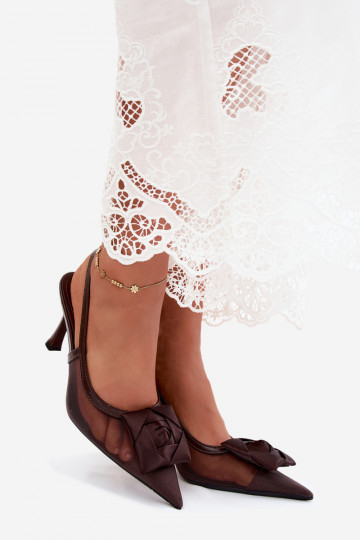Mesh sandalen met ornamenten en hakken in chocolade Jasmina 2