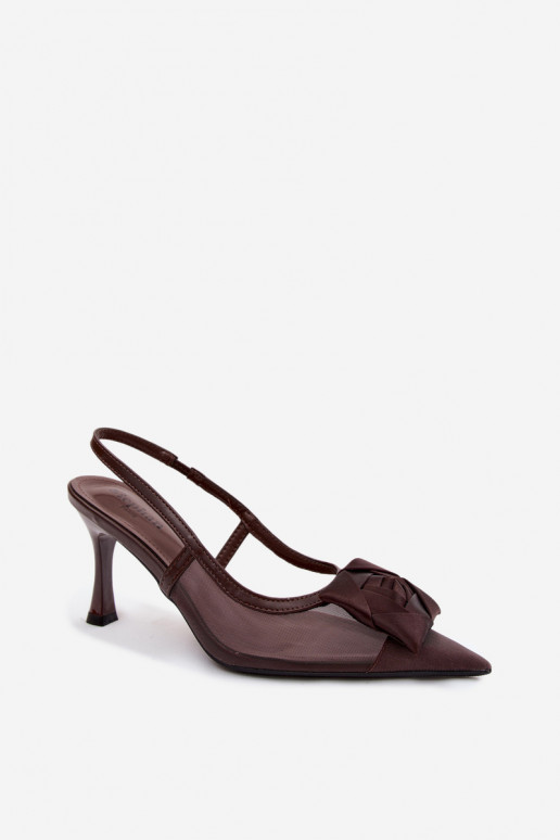 Mesh sandalen met ornamenten en hakken in chocolade Jasmina