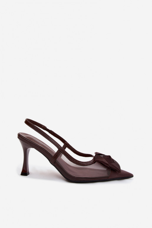 Mesh sandalen met ornamenten en hakken in chocolade Jasmina