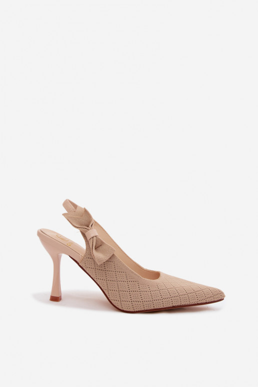Sandalen met dunne hakken en strikken in zandkleur Cosma