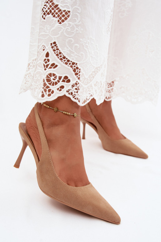 Dames sandalen met dunne hakkenvan eco-suèdeu beige Kevina