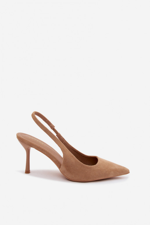 Dames sandalen met dunne hakkenvan eco-suèdeu beige Kevina